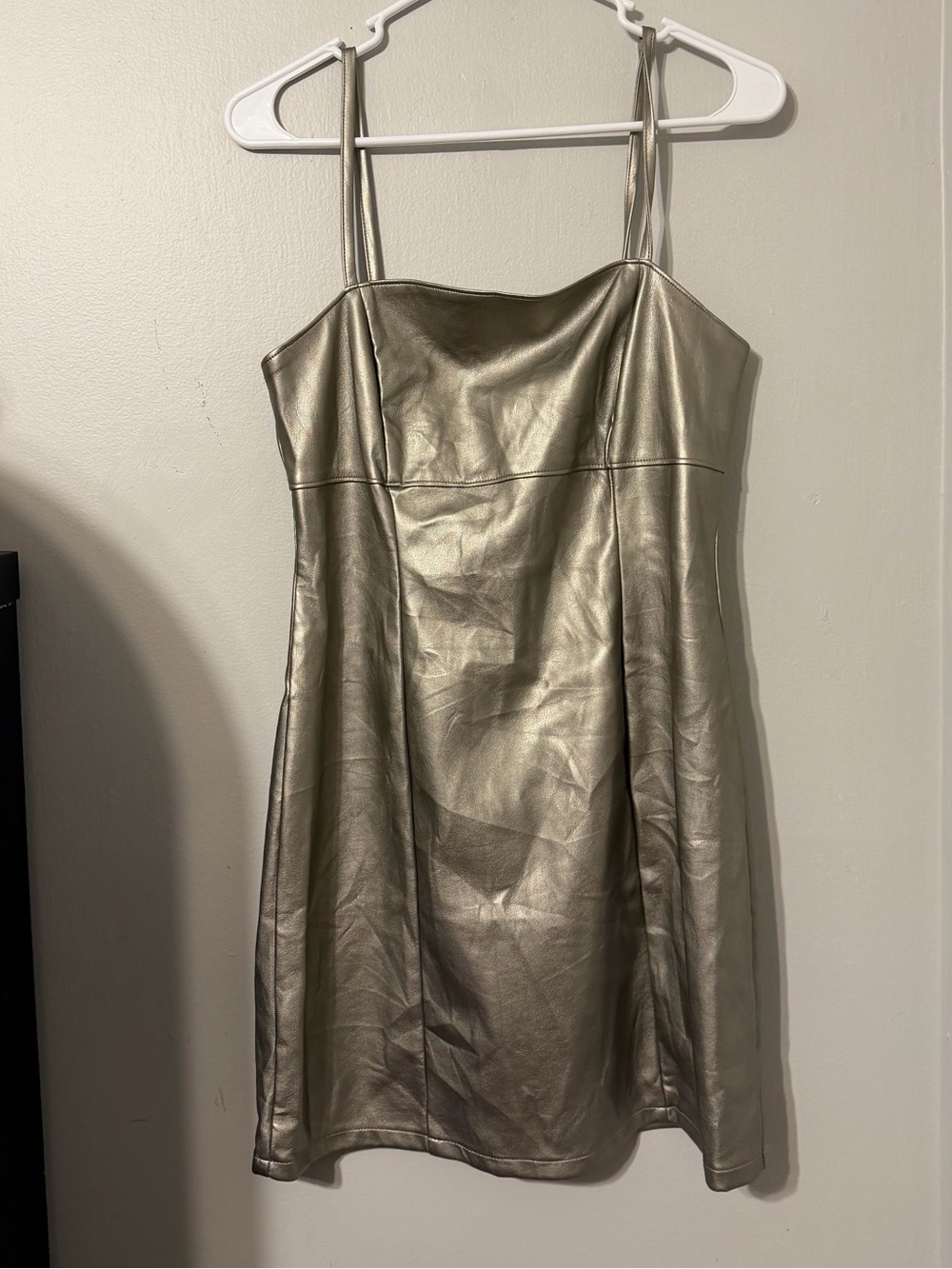 iris Metallic Silver Mini Slip Dress with Spaghetti Straps
